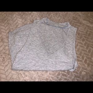 LA Hearts V Neck and Collar Tank Top in Gray